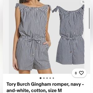 Tory Burch Gingham romper, navy - and-white, cotton, size M pre-owned